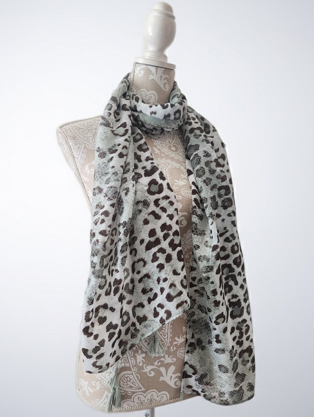Cato Light Green Leopard Print Scarf Wrap